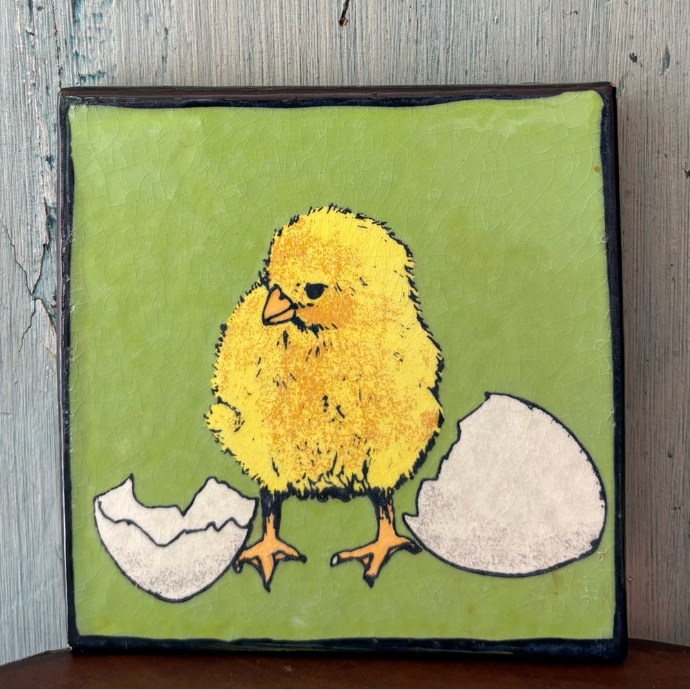 Easter Baby Chick Artisan Coaster/Small Hot Plate Hand-Painted Ceramic Tile - Picture 4 of 8